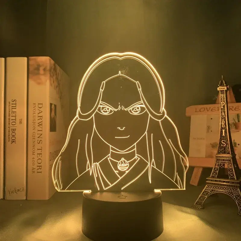 Golden-lit avatar the last airbender aang 3d led night light featuring anime-style female figure with warm yellow leds