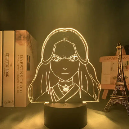 Golden-lit avatar the last airbender aang 3d led night light featuring anime-style female figure with warm yellow leds