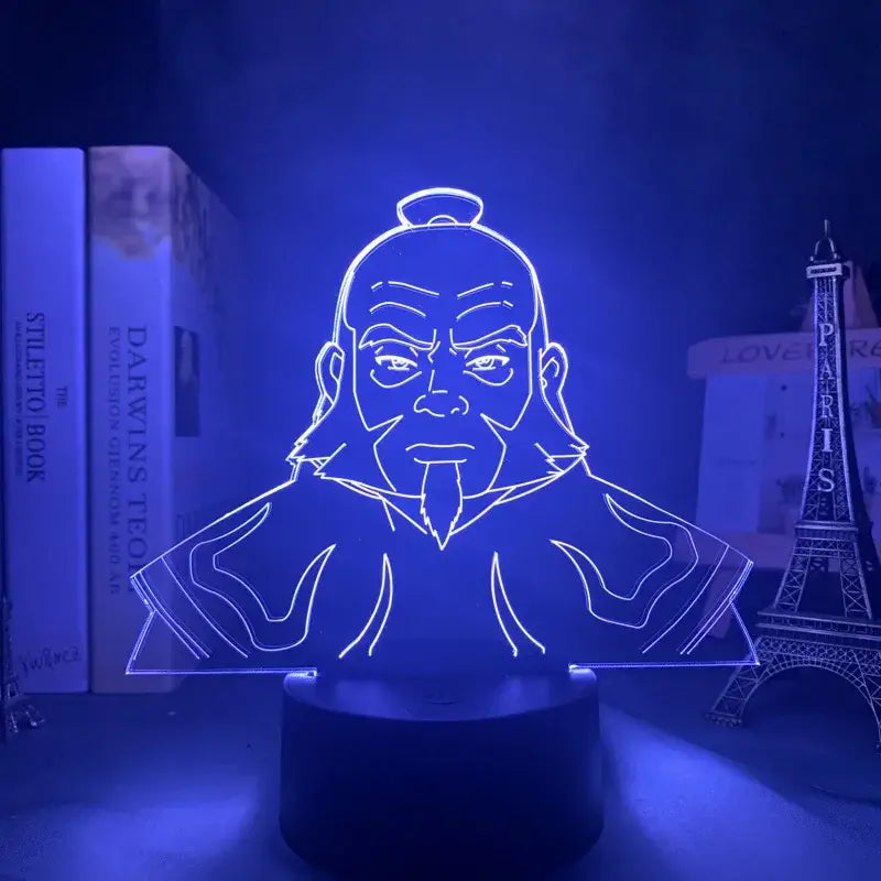 Blue illuminated 3d led night light featuring glowing avatar ozai outline for avatar the last airbender decor