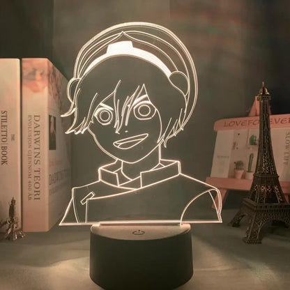 Avatar the last airbender aang led night light glowing white outline lamp with short hair and headband illuminated by led lights