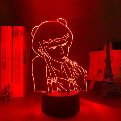 Red glowing 3d led night light shaped like avatar the last airbender aang with stylized haircut and outfit