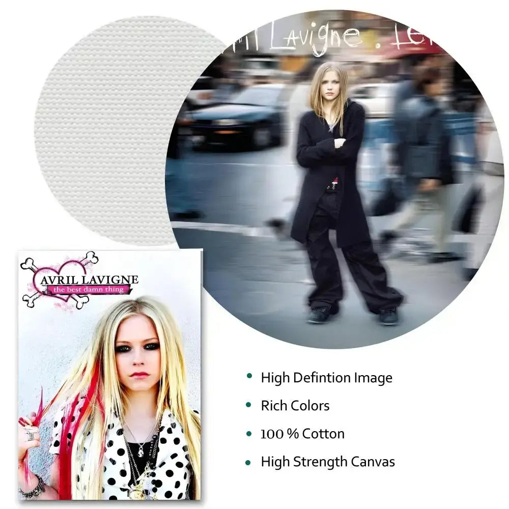 Avril Lavigne wall poster HD waterproof self-stick print featuring black and white photo with red hair streaks on cotton canvas