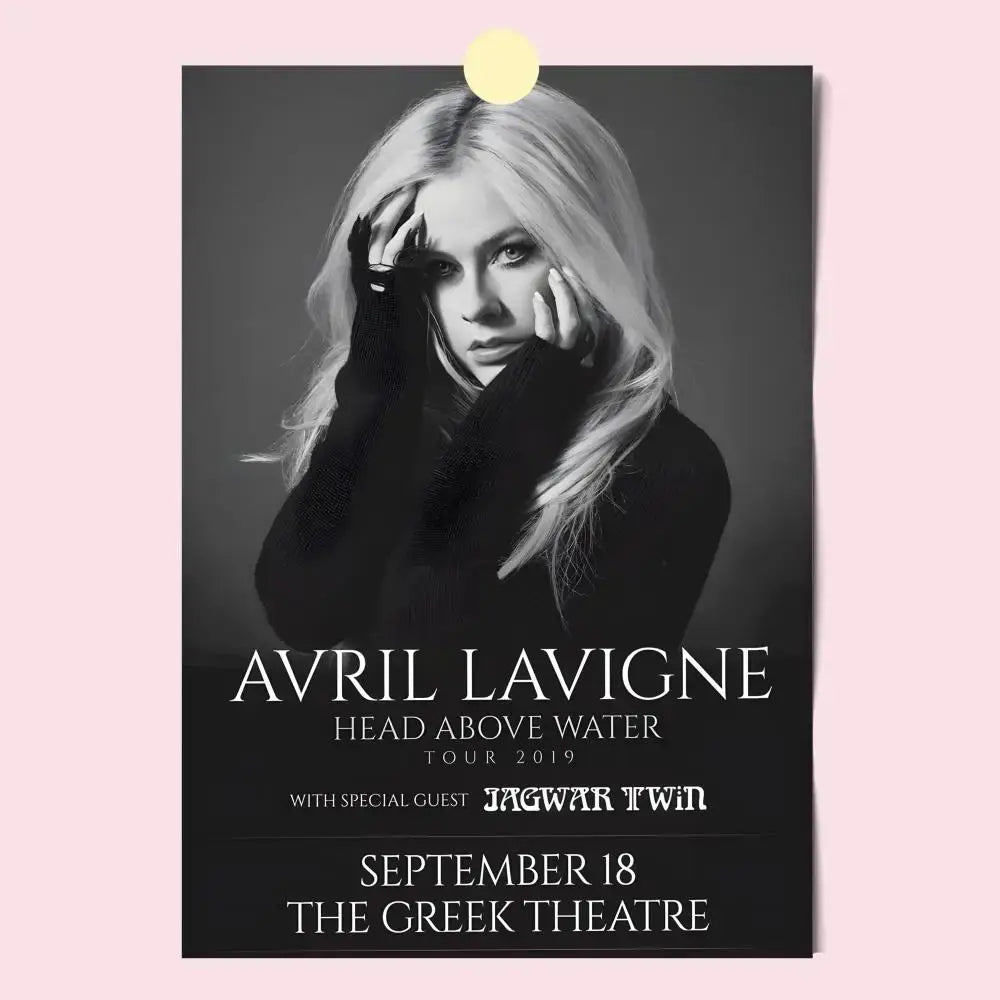 Black and white avril lavigne wall poster featuring her head above water tour 2019 date and venue, hd waterproof print