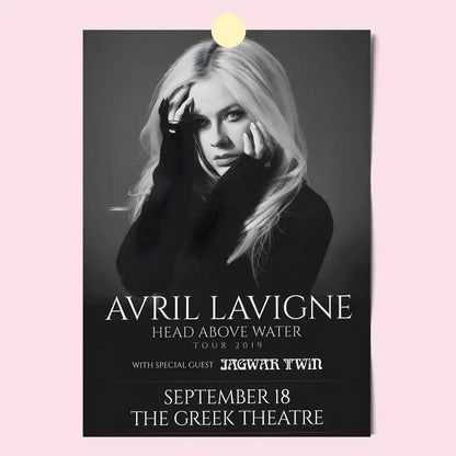 Black and white avril lavigne wall poster featuring her head above water tour 2019 date and venue, hd waterproof print