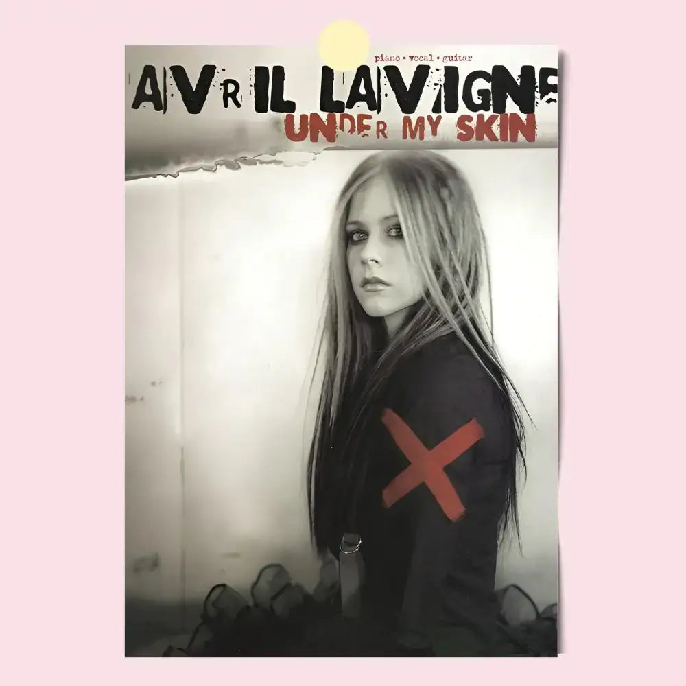 Black avril lavigne wall poster with bold red x on shoulder promoting under my skin album hd waterproof print