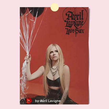 Avril lavigne wall poster featuring red album cover with avril lavigne holding white balloons on solid red background