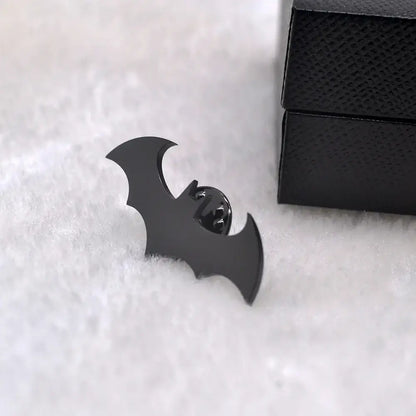 Black batman symbol lapel pin with glossy finish made of stainless steel enamel for stylish accessory use