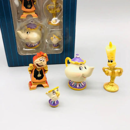 Beauty and the beast cogsworth clock figure featuring a cream teapot with purple trim and gold accents single weight lumia candle holder