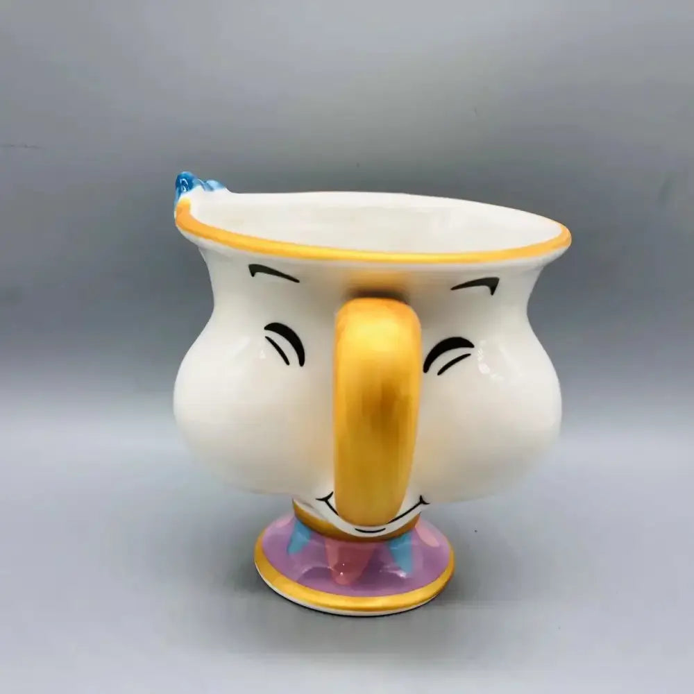 Beauty and the beast cogsworth clock figure anime decor with white ceramic teacup single weight gold handle and colorful base