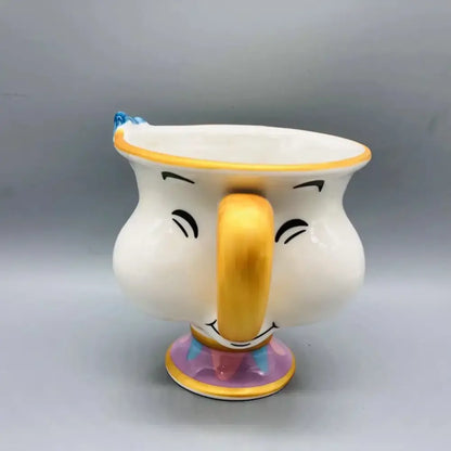 Beauty and the beast cogsworth clock figure anime decor with white ceramic teacup single weight gold handle and colorful base