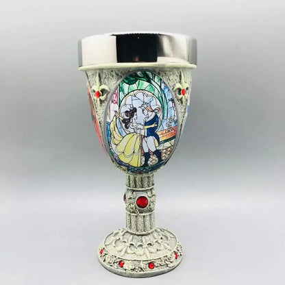 Antique-style beauty and the beast cogsworth clock figure with silver rim stained-glass and red gemstone stem, single weight lumia candle holder