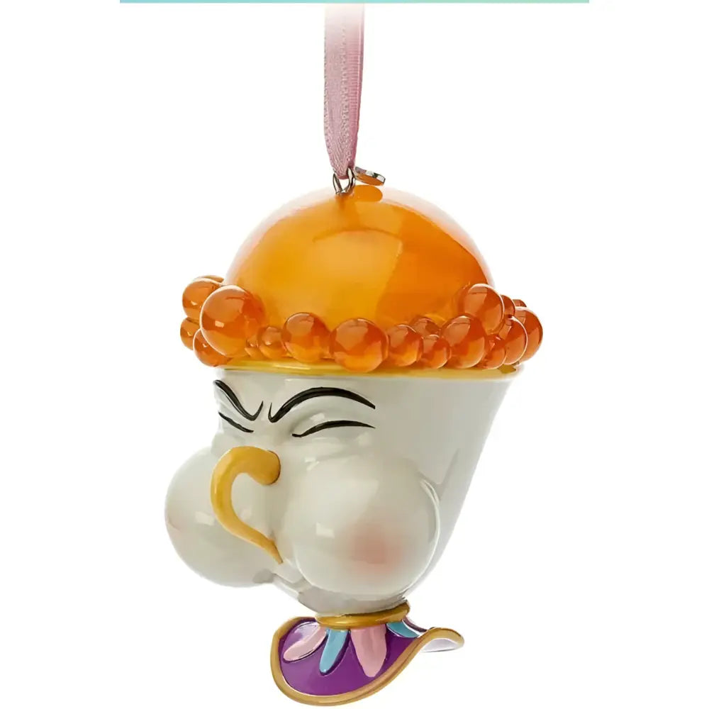 A glossy orange and white ceramic jewelry box shaped like mrs featured in beauty and the beast cogsworth clock collection