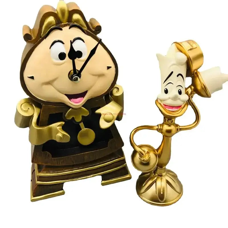 Golden-crowned beauty and the beast cogsworth clock jewelry box with smiling black face and gold accents figurine