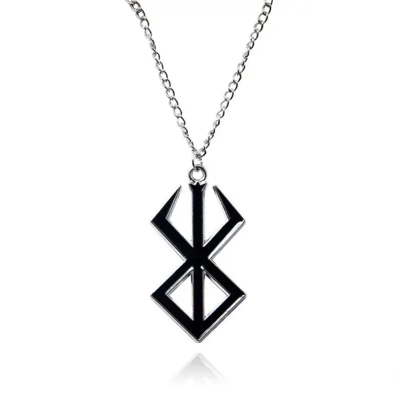 Silver chain behelit pendant necklace with black and silver geometric rune design made from zinc alloy