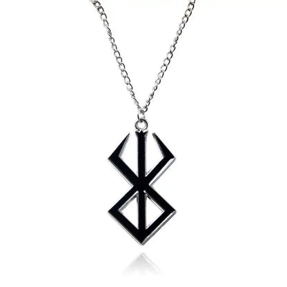 Silver chain behelit pendant necklace with black and silver geometric rune design made from zinc alloy