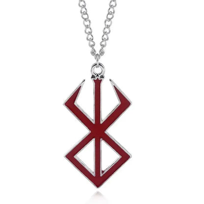 Silver chain behelit pendant necklace with red and silver enameled black bull rune pendant made of zinc alloy