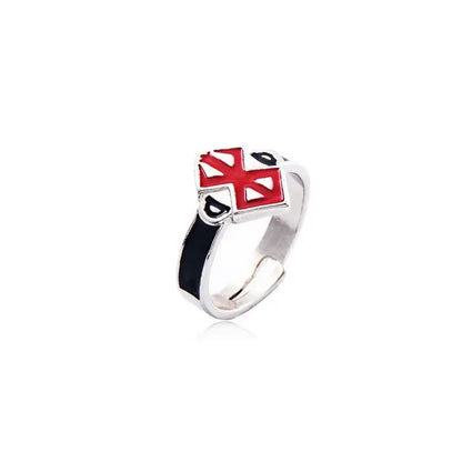 Silver ring with red and black enamel cross design from berserk griffith behelit pendant necklace zinc alloy collection