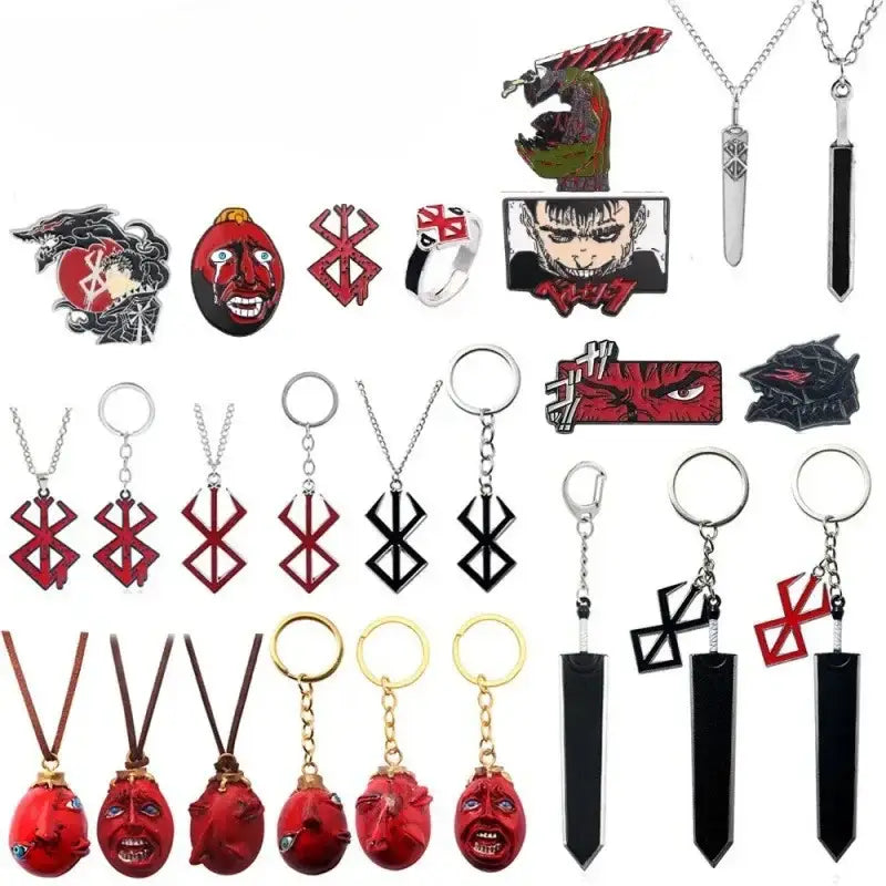 Red and black enamel behelit pendant necklace featuring a stylized screaming face with tears made of zinc alloy