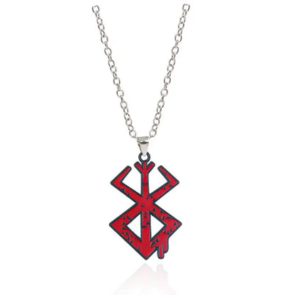 Red enamel berserk griffith behelit pendant necklace with silver zinc alloy chain featuring shield hero symbol