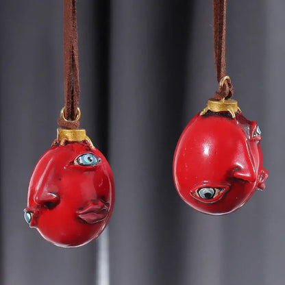 Berserk griffith behelit pendant resin necklace with vibrant red glossy ceramic resin pendant and brown leather cord