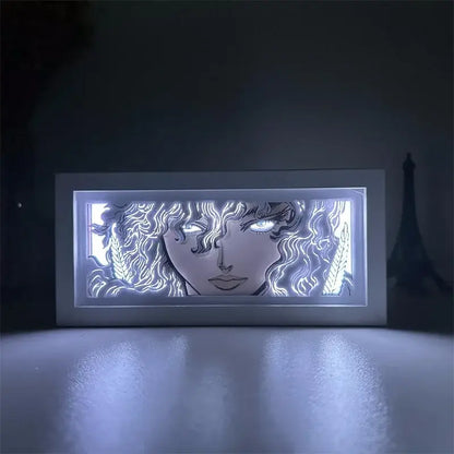 Berserk guts and griffith 3d paper carved led lamp with 16-color remote control featuring illuminated female face in white frame