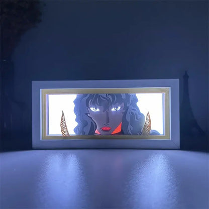 A rectangular paper carved led lamp featuring berserk anime character with glowing eyes and 16-color remote control