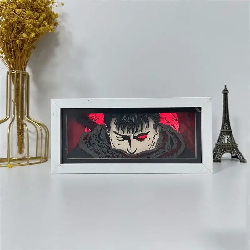White-framed paper carved 3d lamp of berserk guts and griffith with red eyes and 16-color remote control features