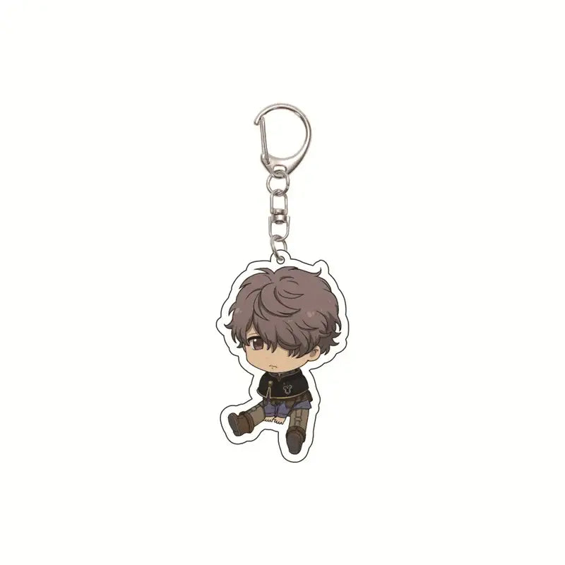 Chibi-style black clover asta acrylic keychain with brown hair character and silver metal clip bag pendant