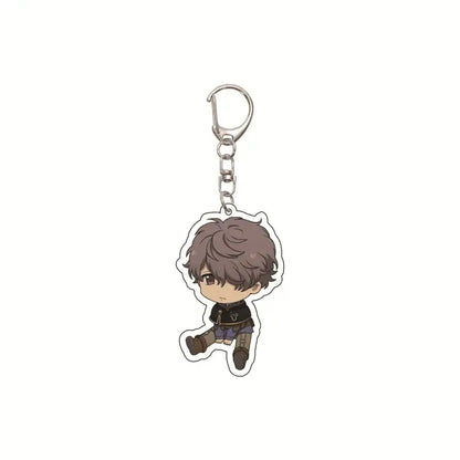 Chibi-style black clover asta acrylic keychain with brown hair character and silver metal clip bag pendant