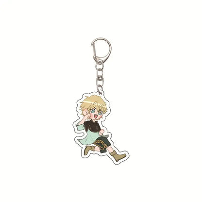 Black clover asta acrylic keychain featuring a blonde-haired anime character with silver metal clip and chain pendant