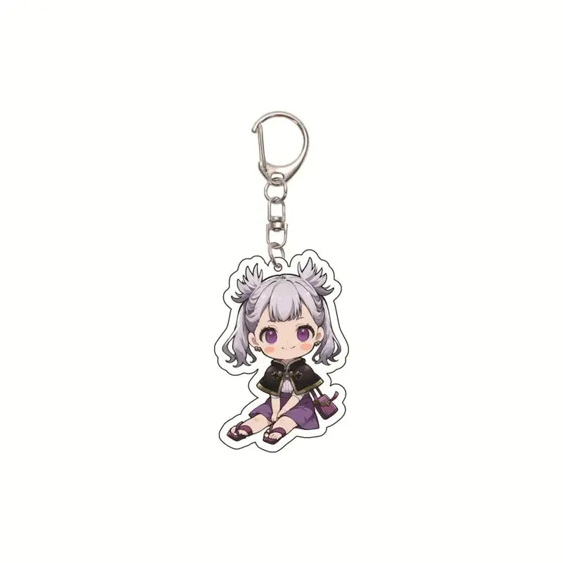 Black clover asta silver-haired anime girl acrylic keychain with purple eyes attached to metal ring bag pendant
