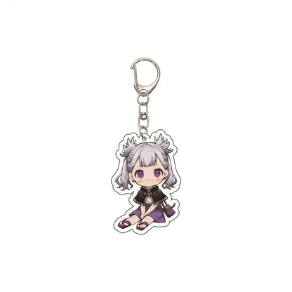 Black clover asta silver-haired anime girl acrylic keychain with purple eyes attached to metal ring bag pendant
