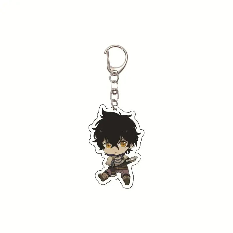 Black clover asta acrylic keychain featuring black-haired chibi character with golden eyes and silver metal clasp