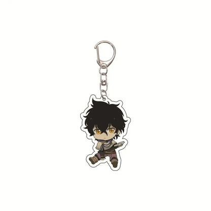 Black clover asta acrylic keychain featuring black-haired chibi character with golden eyes and silver metal clasp