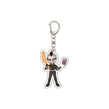 Black clover asta acrylic keychain bag pendant in black and silver with chibi character holding flame and book