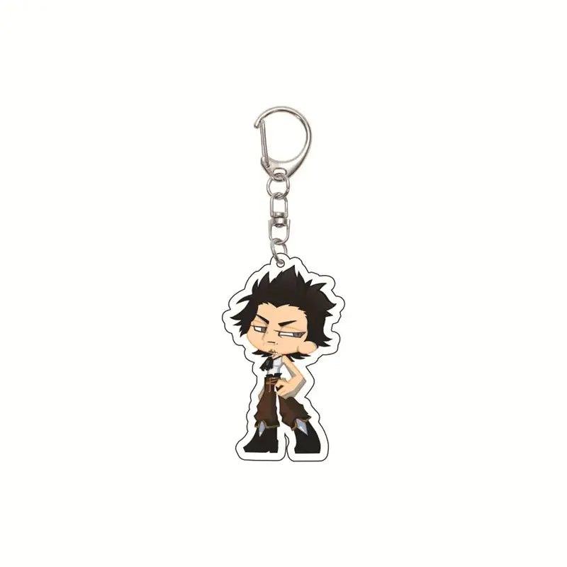 Silver-toned black clover asta acrylic keychain featuring chibi asta with spiky black hair in brown pants and boots