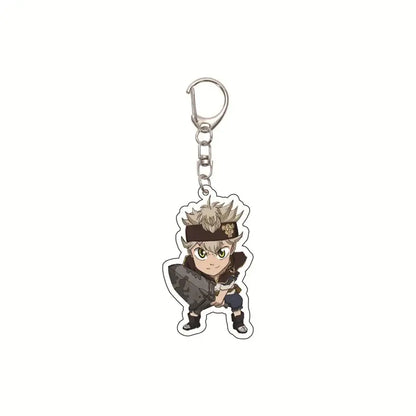Black clover asta clear acrylic keychain featuring chibi character with spiky silver hair and brown headband pendant