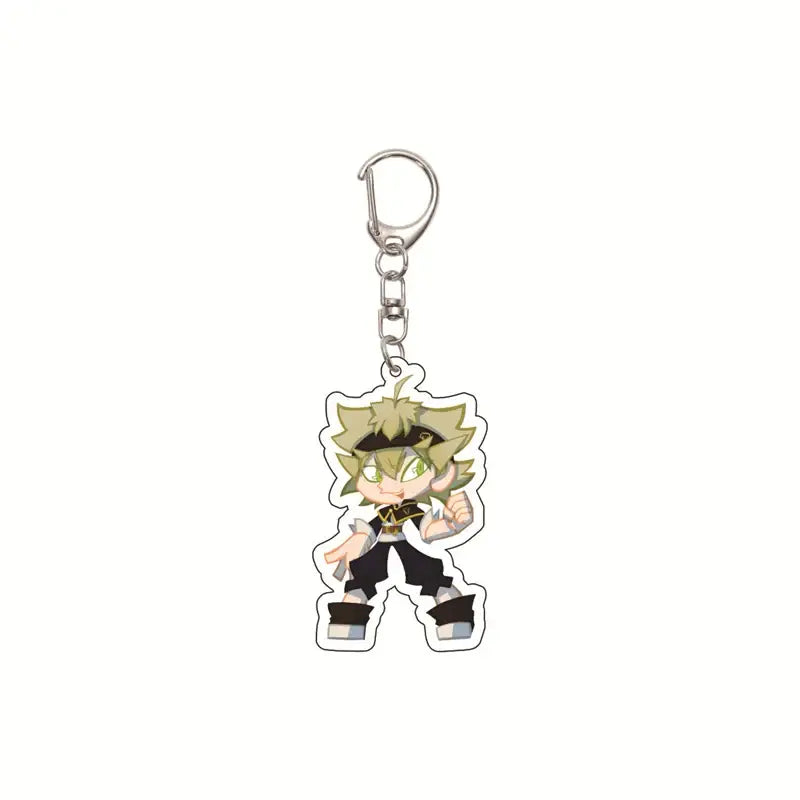 Black clover asta acrylic keychain featuring a translucent chibi anime character with green hair and black gold outfit