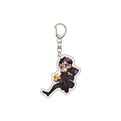 Black clover asta acrylic keychain in black and purple with silver metal clip for bag pendant accessory