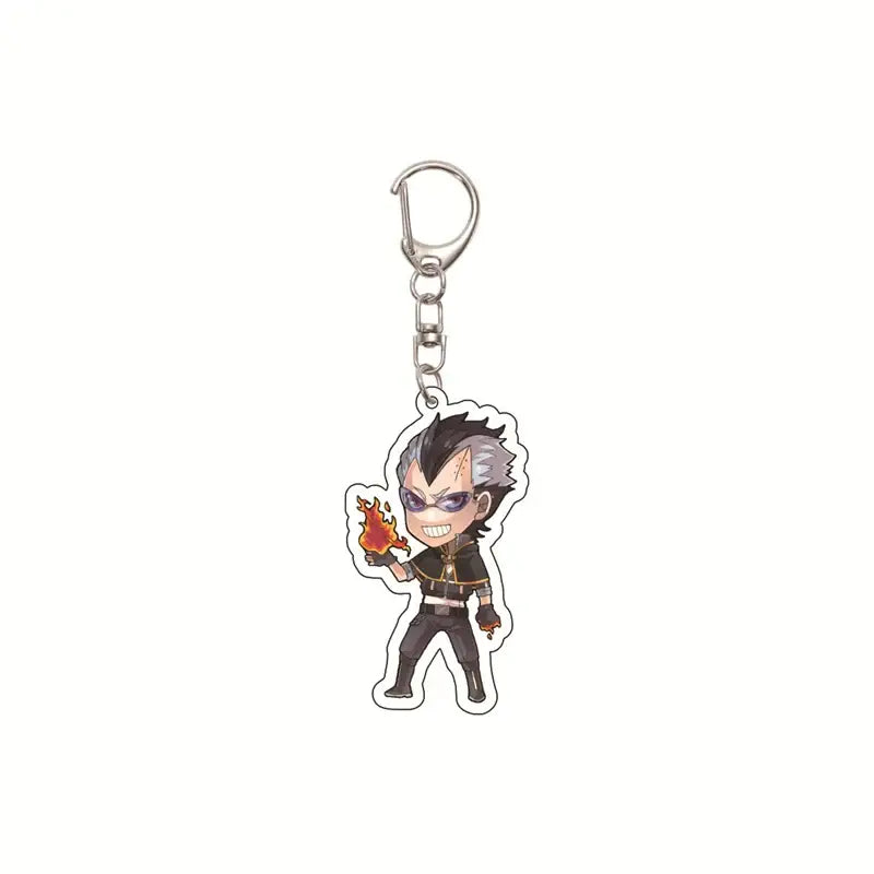 Chibi-style black clover asta acrylic keychain with spiky silver hair purple sunglasses and flames bag pendant