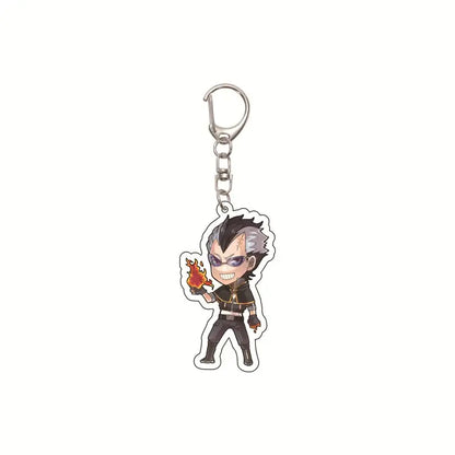 Chibi-style black clover asta acrylic keychain with spiky silver hair purple sunglasses and flames bag pendant