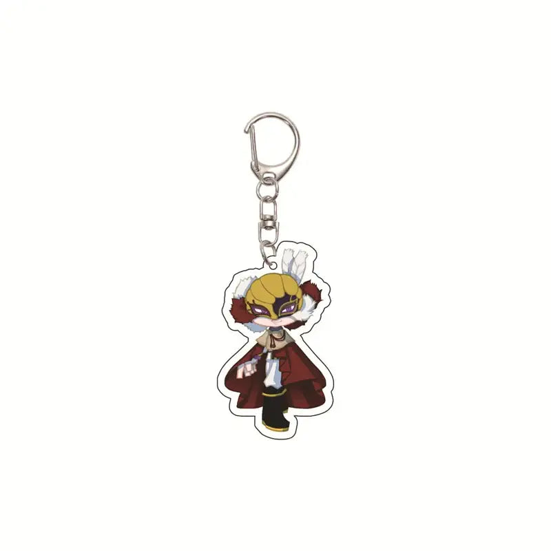 Black clover asta acrylic keychain featuring a translucent chibi character with golden hair and red fur trim cloak
