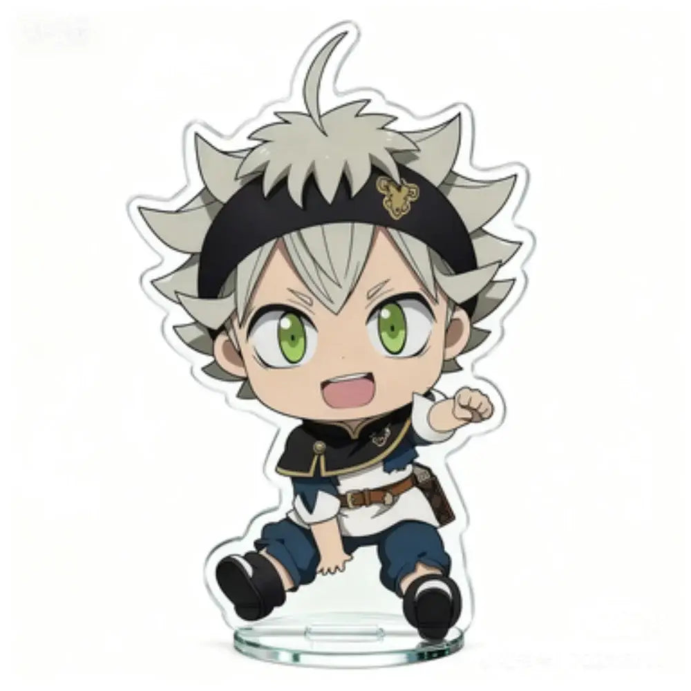 Black clover asta acrylic stand 10cm chibi figure with spiky silver hair green eyes and black headband with gold emblem