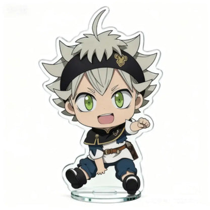 Black clover asta acrylic stand 10cm chibi figure with spiky silver hair green eyes and black headband with gold emblem