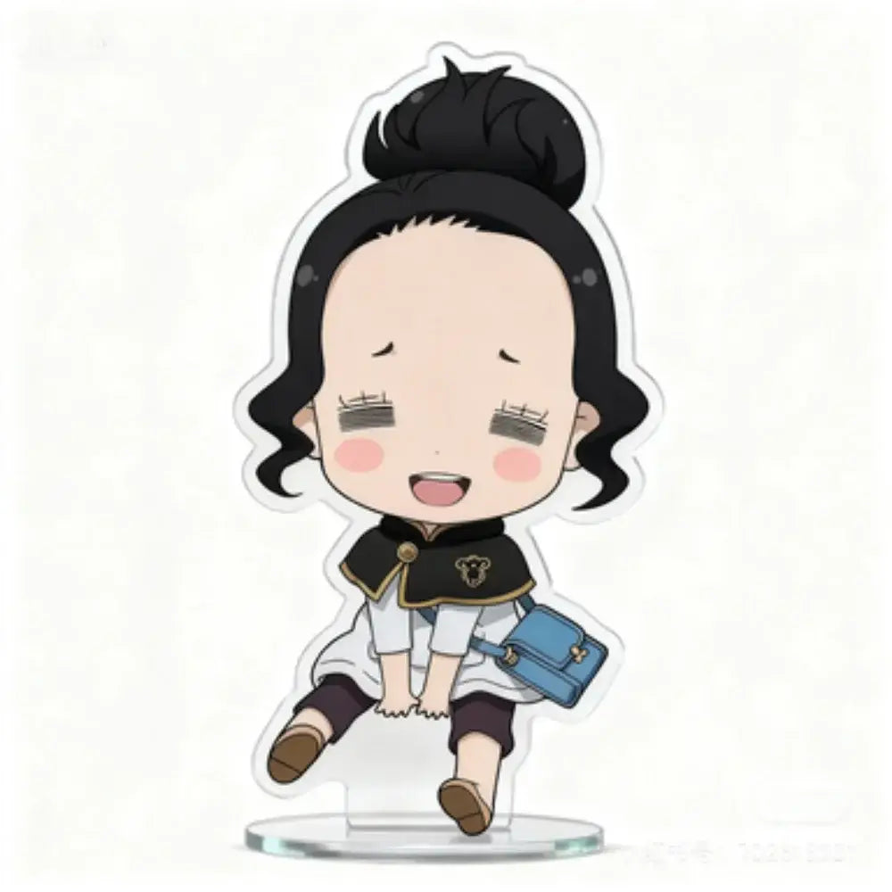 Chibi style black clover asta acrylic stand 10cm chibi figure with black hair bun and black white gold outfit