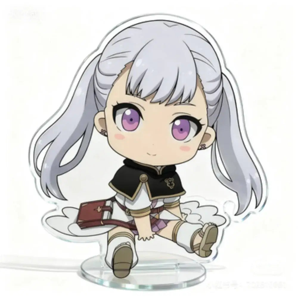 Chibi-style 10cm black clover asta acrylic stand featuring silver-haired character with purple eyes and black white gold outfit