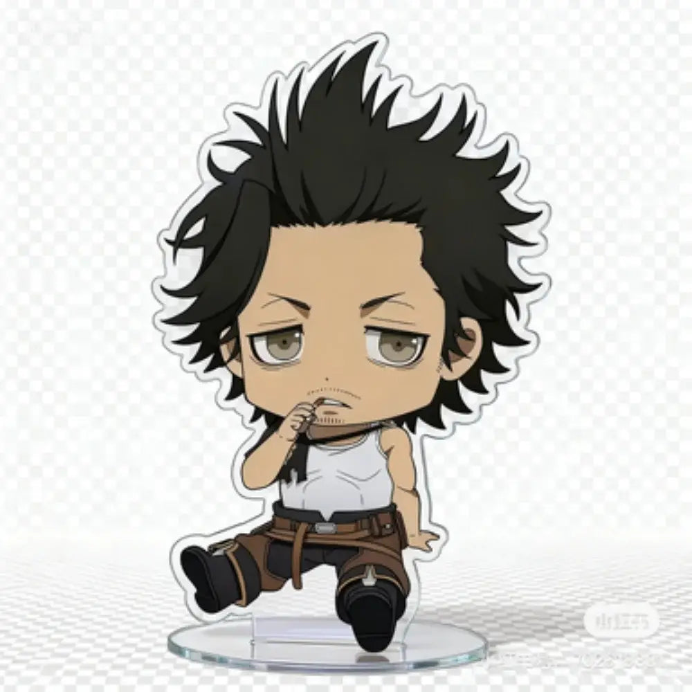 Chibi-style black clover asta acrylic stand in white tank top and brown pants 10cm chibi figure display accessory