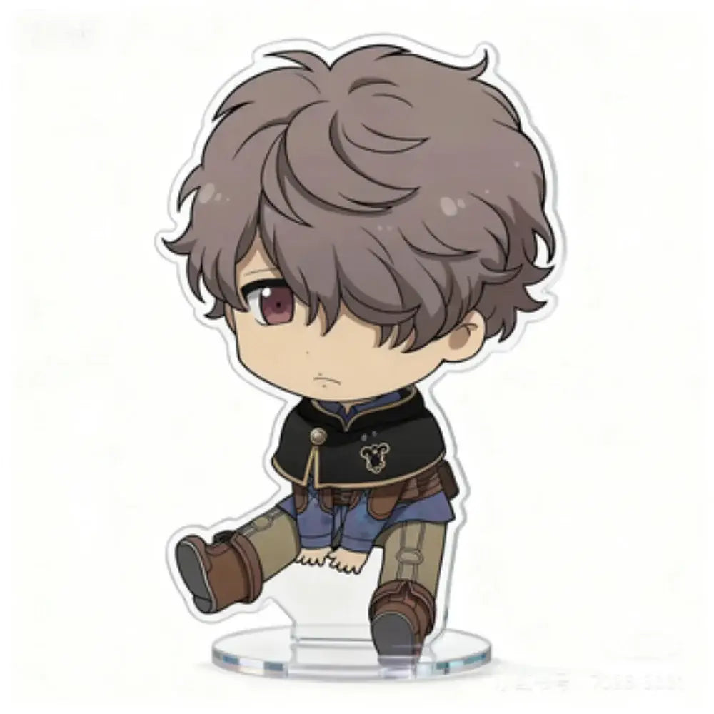 Black clover asta acrylic stand 10cm chibi figure featuring messy gray hair and purple eyes in black jacket and blue pants