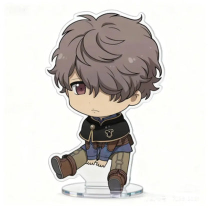Black clover asta acrylic stand 10cm chibi figure featuring messy gray hair and purple eyes in black jacket and blue pants