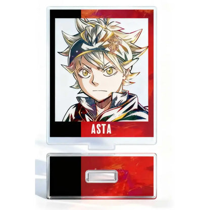 Clear acrylic asta acrylic stand featuring spiky white hair anime character from black clover for desk decor